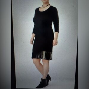 Say What? Black Long Sleeve Dress with Faux-Leather Hem